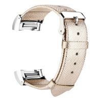 iGK Leather Replacement Bands Compatible for Fitbit Charge 2, Genuine Leather Wristbands Gold with Metal Connectors