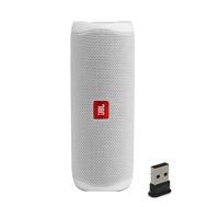 JBL Flip 5 Waterproof Portable Wireless Bluetooth Speaker Bundle with USB 2.0 Bluetooth Adapter - White