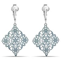 Aloha Earrings Lovely Victorian Filigree Clip On Earrings for Women Clip-ons, Lightweight Teardrop Leaf Dangle (Filigree Drop- Grey)