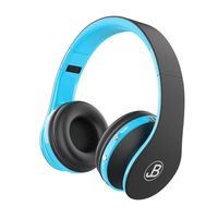 JB Wireless Over Ear Headphones, Wireless Technology, Foldable Soft Memory Earmuffs With Built in Mic, Automatic Connection To Cell Phone, TV PC, Blue