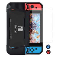 YPLANG Protective Case Cover for Nintendo Switch 2017, Grip Cover with Shock-Absorption and Anti-Scratch Design, 1 TPU Case (Black) with 1 Tempered Glass Screen Protector & 2 Joystick Caps