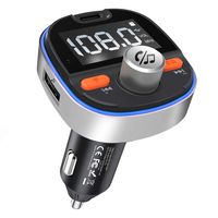 ZINTOU V5.0 Bluetooth Car FM Transmitter, QC3.0 Audio Adapter, Wireless Hands Free Car Kit, 1.4 Inch Display Music Player, 2 USB Ports TYPE-C, 7-Colors LED Backlit, Support USB Flash Drive-Silver