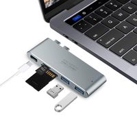 USB C Hub Aluminum Type-C Hub Adapter with 40Gbs Thunderbolt 3, Pass-Through Charging, SD/Micro Card Reader and 2 USB 3.0 Ports for New 2016 2017 MacBook Pro 13" and 15" (Space Gray)