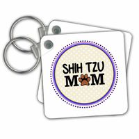 3dRose Shih Tzu Dog Mom - Doggie Mama by Breed - Key Chains, 2,25 x 2,25", Set of 2 (kc_151816_1)
