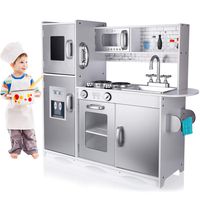 TUSY Kids Kitchen Playset, Play Kitchen for Toddlers, Kids Play Kitchen Set with Ice Maker and Removable Sink, Silver.