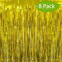 Deruicc 8 Pack Gold Foil Curtains 3ft x 8ft Tinsel Fringe Curtains Shimmer Curtain Birthday Wedding Party Christmas Photo Booth Backdrop Decorations