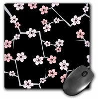 3dRose LLC 8 x 8 x 0.25 Inches Delicate Cherry Blossoms Print Mouse Pad, Pink on Black (mp_58688_1)