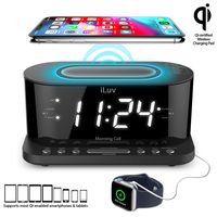 iLuv Wireless Charging Alarm Clock with Qi Certified, 1.2" Jumbo LED Dual alarm Clock , Radio Alarm Clock, FM 10 Preset, USB Charging Alarm Clock, Sleep Timer, 3 Dimmer,100 -240V AC Power