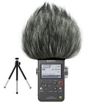 First2savvv TM-D100-G01 Outdoor Portable Digital Recorders Furry Microphone Mic Windscreen Wind Muff for Sony PCM-D100 Recorder + mini tripod
