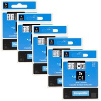 5 Pack D1 Label Tape 45013 S0720530 Compatible with DYMO LabelManager 160 Black on White 1/2 Inch x 23 Feet