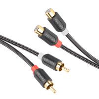 J&D 2RCA to 2RCA Cable, RCA Cable Gold-Plated [Audiowave Series] 2 RCA Male to 2 RCA Female Stereo Audio Cable with PVC Shelled Housing and Nylon Braid - 3 Feet
