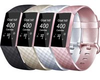 Tobfit Sport Bands Compatible for Fitbit Charge 3 and Charge 3 SE, 4 Pack, Soft Rubber Strap for Women/Men, Black, Champagne Gold, Rose Gold, Silver, Large