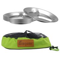 Bisgear 10.25 inch Stainless Steel Round Divided Plates Pack of 4 with Carabiner, Dishcloth and Mesh Travel Bag - Lightweight BPA Free Sectioned Plates for Outdoor Camping (4pc)