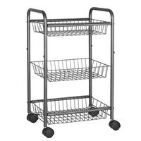 SONGMICS 3-Tier Metal Rolling Cart on Wheels with Baskets, Lockable Utility Trolley with Handles for Kitchen Bathroom Closet, Storage with Removable Shelves, Gray UBSC03GS