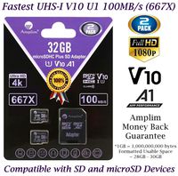TF Card 32GB Micro SD Card 2 Pack Plus Adapter. Amplim High Speed 32 GB Class 10 MicroSDHC Micro SDHC Mini SD Memory Card for Nintendo, Android Phone Samsung LG Moto, GoPro Hero, Drone, Roku, Cameras