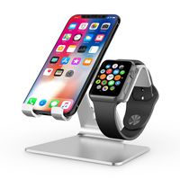 Apple Watch Stand, OMOTON 2 in 1 Universal Desktop Stand Holder for iPhone and Apple Watch Series 5/4/3/2/1 (Both 38mm/40mm/42mm/44mm) (Silver)