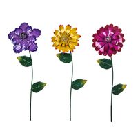 Topadorn Floral Garden Stake Outdoor Glow in Dark Plant Pick Water Proof Metal Flower Stick Décor for Lawn Yard Patio,3 asst