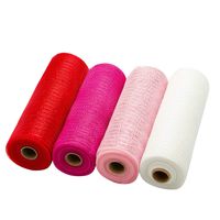 LaRibbons Deco Poly Mesh Ribbon - 10 inch x 30 feet Each Roll - Metallic Foil Red/Pink/Fuschia/White Set for Wreaths, Swags and Decorating - 4 Pack