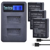 Tectra 3Pcs AHDBT-301 GoPro Hero3 Replacement Battery + LCD Display Dual USB Charger for GoPro Hero 3 Hero 3+ Camera Accessories