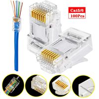 RJ45 Cat6 Cat5 Connector Gold Plated 8P8C Ethernet Pass Through Plug(100Pack)