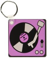 3dRose Retro Pink n Black Record Player - Key Chains, 2.25 x 4.5 inches, set of 2 (kc_43685_1)