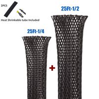 50FT Wire Loom Sleeving 1/4 inch & 1/2 inch Expandable Braided Cable Sleeve for Car Trunk Organizer, Speaker Wire, PureBlack