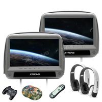 XTRONS 2x9 Inch Pair HD Digital Touch Panel Leather Cover Car Auto Headrest DVD Player Games Built-in HDMI Port White New Version Headphones Included