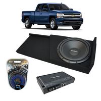 Compatible with 2007-2013 Chevy Silverado Ext Cab Truck Rockford Prime R1S412 Single 12 Sub Box Enclosure & R150X2 Amp