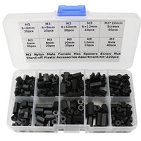 220 Pcs M3 Nylon Hex Spacer Standoffs Screws Nuts Assortment Kit-Male Female Black