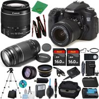 Canon EOS 70D Camera + 18-55mm IS STM + 75-300mm III + 2pcs 16GB Memory + Case + Memory Reader + Tripod + Starter Set + Wide Angle + Tele + Flash + Battery + Charger - International Version