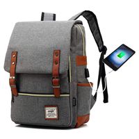 HITOP College Backpack, Vintage Fashion Laptop Travel Bag for Women Men Fits 15.6 Inch Laptop and Notebook（Gray USB）