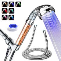 PRUGNA LED Shower Head with Hose and Wall Arm Mount, High-Pressure Ionic Filter Handheld Shower for Repair Dry Skin and Hair Loss - Color Changes Cyclically