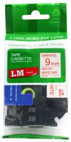 LM Tapes - Brother PT-D200 3/8" (9mm 0.35 Laminated) Red on White Compatible TZe P-touch Tape for Brother Model PTD200 Label Maker with FREE Tape Guide Included