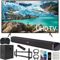Samsung UN55RU7100 55-inch RU7100 LED Smart 4K UHD TV (2019) Bundle with Deco Gear Soundbar with Subwoofer, Wall Mount Kit, Deco Gear Wireless Keyboard, Cleaning Kit and 6-Outlet Surge Adapter