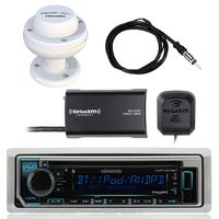 Kenwood Single DIN Bluetooth in-Dash CD MP3 Marine Stereo Receiver, and SiriusXM SXV300v1 Satellite Radio Tuner Kit, Shakespeare SRA-50 Galaxy Satellite Antenna, Enrock Marine EKMR2 Antenna