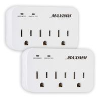 Maximm (2 Pack) Multi-Outlet Grounded Wall tap Plug Adapter Outlet Extender/Splitter Power Strip Surge Protector (1200 Joules), White, ETL Listed