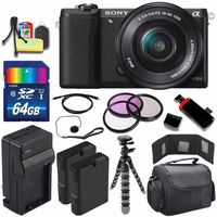 Sony Alpha a5100 Mirrorless Digital Camera with 16-50mm Lens (Black) + Battery + Charger + 64GB Bundle 6 - International Version (No Warranty)