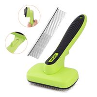 Dog Brush Dog Grooming Brush Self Cleaning Slicker Brush and A Metal Comb - Professional Pet Grooming Brush for Small, Medium & Large Dogs, Cats and Rabbit - Including Hair-Shedding Pets