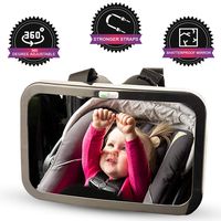 Baby Rear View Mirror for Rear Facing Infant Car Seat - Headrest Mount Shatterproof Non Slip Baby Mirror for Car for Backseat View - Child Safety Baby Essentials for Registry - Bonus Cleaning Cloth