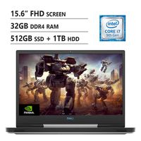 DELL G5 15.6 FHD Gaming Laptop, Intel Core i7-9750H Up to 4.5 GHz, NVIDIA GeForce GTX1650, 32GB Memory, 512GB PCIe SSD + 1TB HDD, HDMI, 802.11b/g/n, Bluetooth 4.2, Windows 10, White