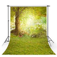MEHOFOTO 6x8ft Photography Backdrop Happy Easter Woodland Big Tree Meadow Grass White Flower Fairy Tale Photo Studio Booth Background