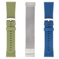 WITHit Designer Replacement Bands for Fitbit Versa/Versa 2, 3-Pack, Silver Mesh, Olive Silicone, Navy Silicone - Secure and Adjustable Closures, Fitbit Watch Band Replacements, Fits Most Wrists