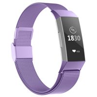 POY Compatible for Fitbit Charge 3 Bands,Replacement Wristbands for Fitbit Charge 3 SE Fitness Activity Tracker, Metal Stainless Steel Bracelet Strap with Unique Magnet Lock for Women Men Lavender S