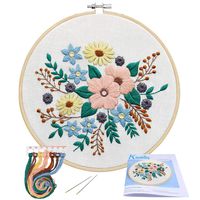 Full Range of Embroidery Starter Kit with Pattern, Kissbuty Stamped Embroidery Kit Including Embroidery Cloth with Pattern, Bamboo Embroidery Hoop, Color Threads Needle Kit (Floral)