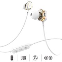 14 Hours Dual Dynamic Drives BAIJI Bluetooth Headphones Full Frequency HiFi Stereo Wireless Magnetic Earbuds Sport with Fixed Clip & Non-Slip Cable with Clear Mic, Comfortable & Fast Pairing (Silver)