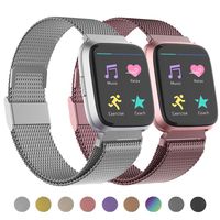 POY Compatible for Fitbit Versa Bands, Replacement for Stainless Steel Mesh Fitbit Versa Lite Bands Metal Strap with Strong Magnet Lock Wristbands for Women Men 2 Packs Silver Wine Red Large
