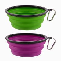 Guardians Large Collapsible Dog Bowls, 34oz Portable Foldable Water Bowls Food Dishes with Carabiner Clip for Travel, 2 Pack (Purple+Green)