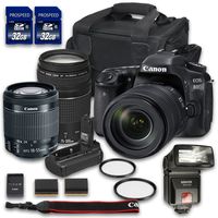 Canon EOS 80D DSLR Camera Bundle with Canon EF-S 18-55mm f/3.5-5.6 is STM Lens + Canon EF 75-300mm f/4-5.6 III Lens + 2 PC 32 GB Memory Card + Camera Case + Flash + Power Grip