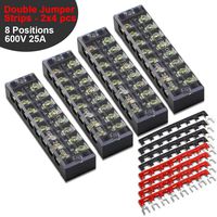 12 pcs (4 Sets) Terminal Block - 4 pcs 8 Positions 600V 25A Dual Row Screw Terminals Strip with Cover + 8 pcs 400V 25A 8 Positions Pre-Insulated Terminal Barrier Jumper Strips Black & Red by MILAPEAK