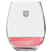 Premium Monogrammed Stemless Wine Glass - Pick Your Letter - Great Personalized Gift Idea - Handmade Polished Pure Pewter Crest - Unique & Practical Customized by Fine Occasion (G) - 21oz